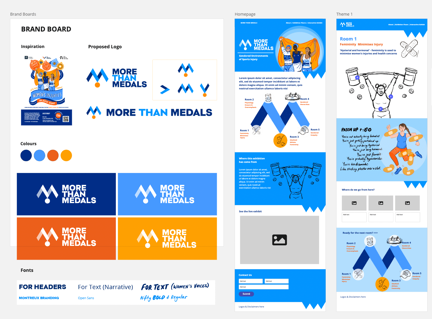 An image of a brand board and website concepts for More Than Medals