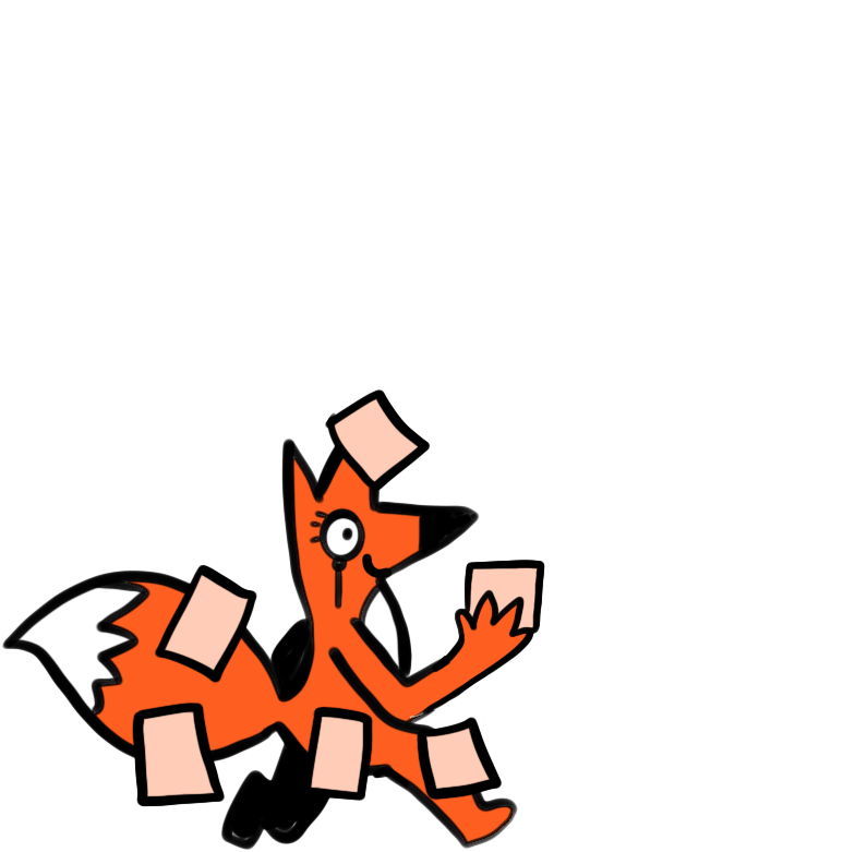 Illustrated fox holding sticky notes